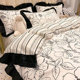 Boxtoday -100% Cotton High Quality Black White Flower Modern Four-Piece Set Bedding Sheet Quilt Cover Pillow Cover IG Fashion