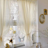 Boxtoday French Cream Style Ruffled Lace Tulle Curtains Light Yellow Romantic Short Sheer Curtain For Living Room Bedroom Glass Door