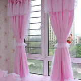 Boxtoday  Korean Princess Style Window Curtains, Cotton, Pink, 2 Layer Curtain for Living Room, Cloth with Lace, Home, Wedding Decor