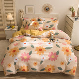 Boxtoday -Thick Warm Coral Fleece 4pcs Bedding Set Cute Printing Quilt Cover Super Soft Velvet Bed Sheet Pillowcase King Size Bedding Set