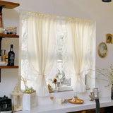 Boxtoday French Cream Style Ruffled Lace Tulle Curtains Light Yellow Romantic Short Sheer Curtain For Living Room Bedroom Glass Door