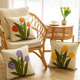 Boxtoday Embroidered Colorful Tulips Cushion Cover