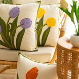 Boxtoday Embroidered Colorful Tulips Cushion Cover