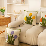 Boxtoday Embroidered Colorful Tulips Cushion Cover