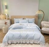 Boxtoday -1200TC Egyptian Cotton Silvery Flowers Embroidery Princess Bedding Set Lace Edge Quilt Duvet Cover Set Bed Linen Pillow Shams