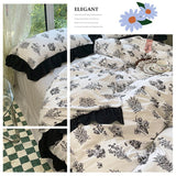 Boxtoday -Luxury Black and White Ruffled Bedding Set Fashion Bedspreads Home Textiles Duvet Cover Sheet Pillowcase for Teens Girls 3/4pcs