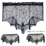 Halloween Decorative Bats Curtains Black Lace Spider Web Holiday Stove Towel Lampshade Fireplace Cloth Decor for Spooky Festival