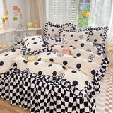 Boxtoday Polka Dot Kawaii Checkered Ruffle Bedding Set