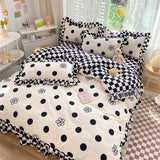 Boxtoday Polka Dot Kawaii Checkered Ruffle Bedding Set