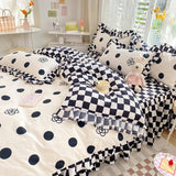 Boxtoday Polka Dot Kawaii Checkered Ruffle Bedding Set