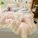 Boxtoday Kawaii Pastel Plaid Ruffle Bedding Set