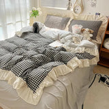 Boxtoday Kawaii Pastel Plaid Ruffle Bedding Set