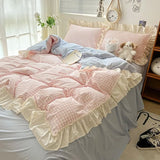 Boxtoday Kawaii Pastel Plaid Ruffle Bedding Set