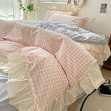 Boxtoday Kawaii Pastel Plaid Ruffle Bedding Set