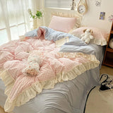 Boxtoday Kawaii Pastel Plaid Ruffle Bedding Set