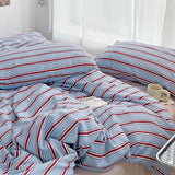 Boxtoday Minimalist Red Striped Light Blue Bedding Set