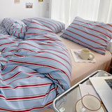 Boxtoday Minimalist Red Striped Light Blue Bedding Set