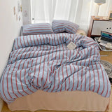 Boxtoday Minimalist Red Striped Light Blue Bedding Set