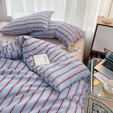 Boxtoday Minimalist Red Striped Light Blue Bedding Set