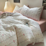 Boxtoday Pale Pink Thin Floral Stripes Bedding Set