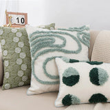 Boxtoday Sage Green Circles Tufted Cushion Cover