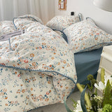 Boxtoday Stitched Edge Blue Wildflowers Bedding Set