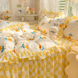 Boxtoday Yellow Flowers Kawaii Checkered Bedding Set