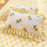 Boxtoday Yellow Flowers Kawaii Checkered Bedding Set