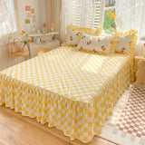 Boxtoday Yellow Flowers Kawaii Checkered Bedding Set